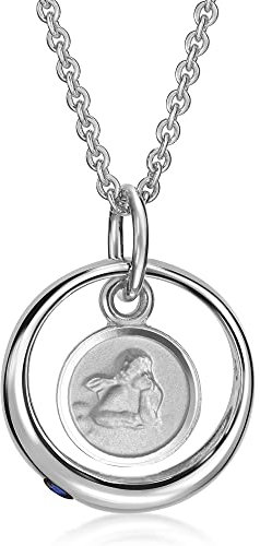 Xaana Taufkette Taufring mit sy. Safir und Schutzengel-Einhänger inkl. Kette 36/38 cm 925er Sterlingsilber rhodiniert AMZ0582