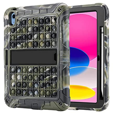 XZC Hülle für iPad (A16) 11 Generation 2025/ iPad 10 Generation 10,9 Zoll 2022 Push Pop Stoßfeste Robust Schutzhülle mit Stifthalter Kickstand Schultergurt (Camouflage)