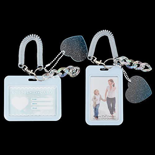 WEBEEDY 2 Pcs Acrylique Kpop Photocard Titulaire Porte-Clés Transparent Coeur Forme ID Porte-Badge Photo Cadre Mignon Carte Protecteur pour Femmes Fille