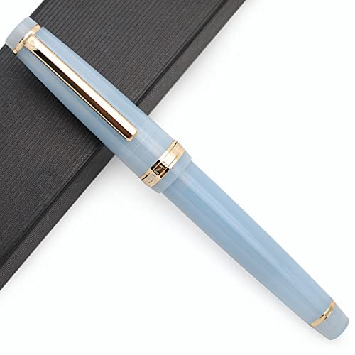 Jinhao 82 Acrylic Fountain Pen with Iridium Nib (Fine Nib, Transparent Grey Blue with Gold Clip)