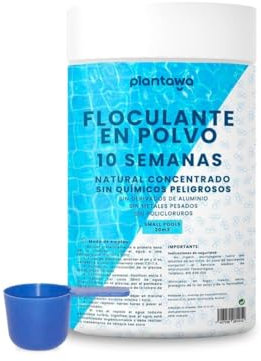 PLANTAWA Floculante Piscina en Polvo 10 Semanas. Eliminador Turbidez para Piscinas Pequeñas e Hidromasajes. Clarificante para Aguas Transparentes. Producto Natural Vegano Seguro para Toda la Familia.