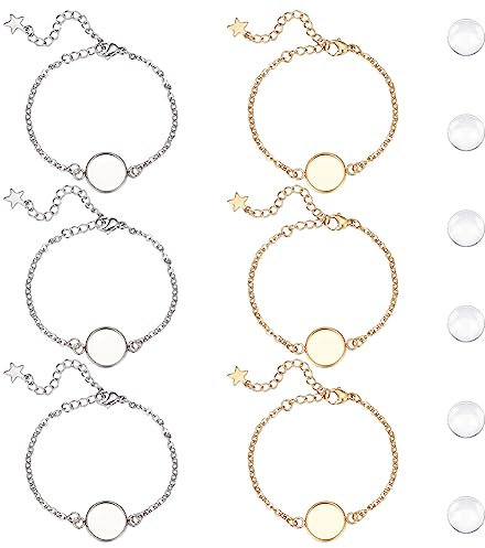 UNICRAFTALE 10 Sets 2 Farben Armband Lünetten 304 Edelstahl Lünetten Armbänder Blanko Tablett Armreifen 12mm Flache Runde Klarglas Cabochons Armband Rohlinge Zum Basteln DIY Schmuckherstellung
