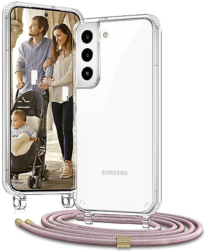 Vaykwo Handykette für Samsung Galaxy S22 6.1 Zoll Hülle mit Band - Necklace Handyhülle - Transparente Case zum Umhängen mit Kameraschutz und Bildschirmschutz - Roségold