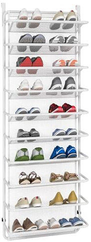 THKKY Zapatero de 10 niveles sobre la puerta, organizador de zapatos para colgar en la puerta, zapatero para armario, despensa, estantes flotantes de pared (10 niveles, blanco mate)