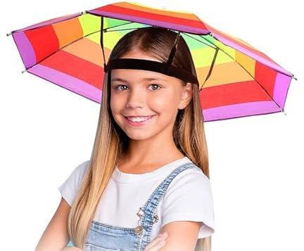 SULIUDAJI 1 Stück Regenbogen Regenschirm Hüte Camouflage Angeln Kappe Strand Regenschirm Stirnband, Faltbarer Regenschirmhut für Dekoration Kostüm Golf Radfahren Angeln Gartenarbeit