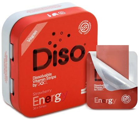 Diso® Energy Caffeine Supplement | High Strength Dissolvable Strips with Vitamin B5, B6, B12 & Vitamin E | Alternative to Tablets, Gummies & Energy Drinks | Support Focus & Fatigue | 30 Days