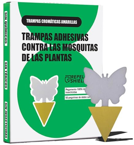 RepellShield 50 Trampas Cromaticas Amarillas de Doble Cara - Trampa Atrapa Moscas Adhesivo - Trampa Moscas de la Fruta y Plantas sin Insecticida - Fly Trap para Sustrato, Pulgón, Mosca Blanca
