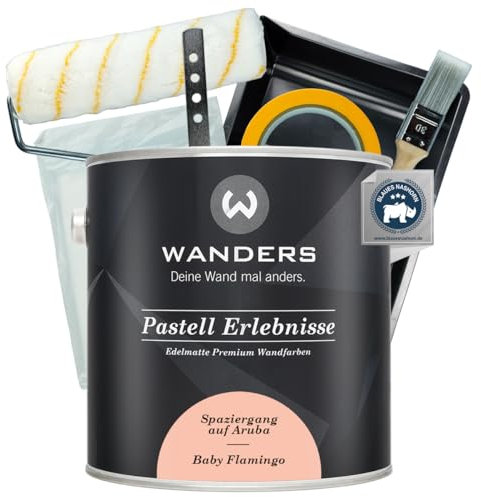 Wanders Peinture murale pastel 2,5 l (bébé flamant rose, rose) avec kit de peinture Basic - Peinture à la craie de qualité supérieure, facile à utiliser, très opaque, ultra mate, parfaite pour le