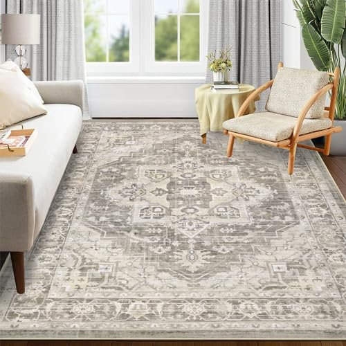 Pauwer Boho-Teppich, 15,2 x 22,9 cm, groß, waschbar, für Wohnzimmer, weicher Vintage-Schlafzimmerteppich, Bauernhaus, rutschfest, niedriger Flor, für Esszimmer, Eingangsbereich, Wohnheim, Naturbrauner