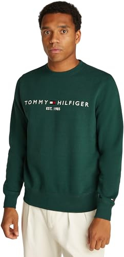 Tommy Hilfiger Uomo Felpa Logo Scollo Rotondo, Verde (Ornamental Green), S