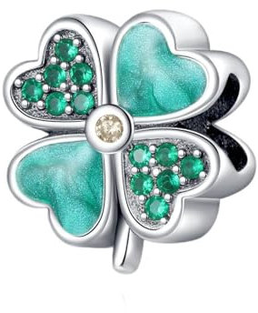 Rimgoris 925 Sterling Silber Grünes Glücks-Kleeblatt Herz Bead Charm für Charms Armband Geschenke