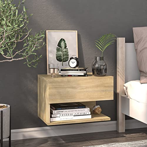 Gecheer Mesita de Noche Flotante de Madera Contrachapada, Roble Sonoma, 46 x 29,5 x 30 cm, Capacidad 50 kg Modelo YHSLYD-810959ESYJXRXZY