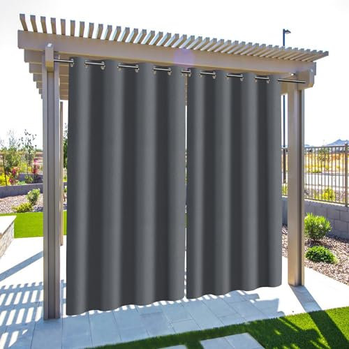 Daromigo Outdoor Vorhang Wetterfest, Garden Outdoorvorhänge mit Ösen(1.6 inch), Outdoor Vorhänge Grau Sichtschutz Sonnenschutz 244x132CM (HxB) für Terrasse, Balkon, Pavillon,2 Stück