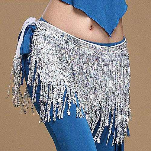 2024 AI - Rock Wickelrock Miniclub Frauen Quasten Kostüm Bauchtänzer Paillettenrock Nee Herren (Silver, One Size)