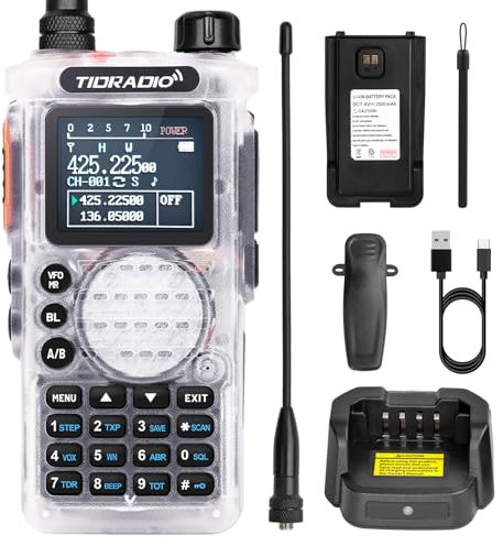 TIDRADIO TD-H8 10W Ham Radio,Bluetooth Programming,Dual Band 144MHz-146MHz VHF/430MHz-440MHz UHF Walkie Talkies for Adults Long Range,Two Way Radio 199CH VOX FM for for In&Outdoor-Crystal, 1 Pack