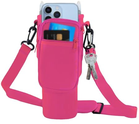 Vordpe Bolsa de transporte para Stanley Cup 40 oz, bolsa de transporte para botella de agua con compartimento para teléfono móvil, correa ajustable, asa de transporte, para viajes, senderismo, correr,
