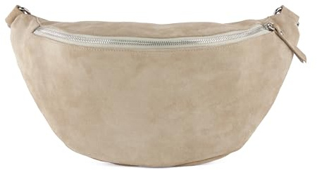 lePelou Bauchtasche aus Veloursleder in XL, große Wildleder Bauchtasche, Festival Tasche, Cross Body Tasche, Gürteltasche, Geschenk (Beige)