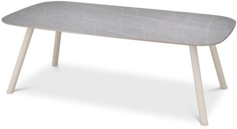 Casa Padrino Luxus Gartentisch Grau/Sandfarben 220 x 120 x H. 75,5 cm - Rechteckiger Garten Esstisch mit Keramik Tischplatte - Garten & Terrassen Möbel - Luxus Outdoor Möbel