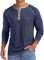 Meilicloth Mens T Shirt Long Sleeve Tshirt Casual Pullover V Neck Tee Shirt Button up Henley Tops Lightweight Shirt with Pocket Blue X-Large