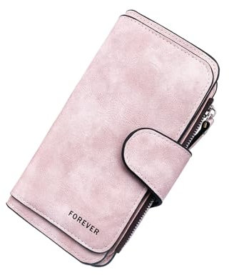 WisePoint Portefeuille Femme, PU Portefeuille en Cuir Exquis Porte Monnaie pour Femmes, Porte Feuilles pour Carte d'Identité, Carte Bancaire, Photo, Espèces (Rose)