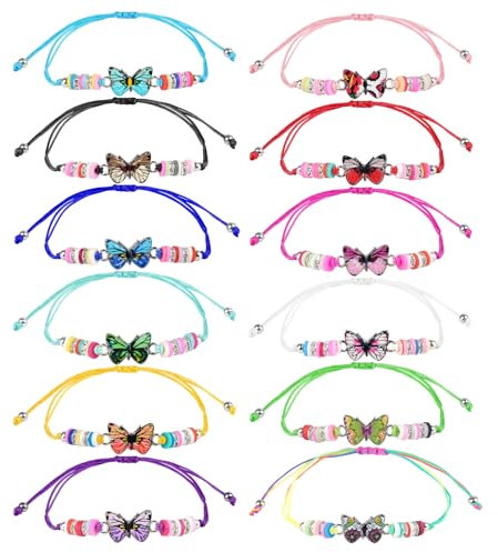 Hopton 12 Stück Freundschaftsarmbänder, Armbänder Kinder mit Schmetterling Anhänger, Einstellbare Geflochten Armbänder Mädchen, Kindergeburtstag Gastgeschenke für Jungen & Mädchen