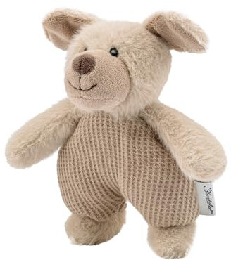 Sterntaler mini Kuscheltier Hund Lucky - Kleines Plüschtier Hund aus Flausch & Waffelstrick - Baby Spielzeug mit Rassel - treuer Begleiter zum Entdecken, Kuscheln & Spielen, graubeige