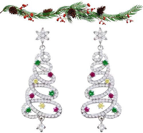 Boucles d'Oreilles de Noël pour Femme - Gouttes de Sapin, Décoration de Cheveux Argentée - Pour Carnaval, Halloween, Fille Spatiale