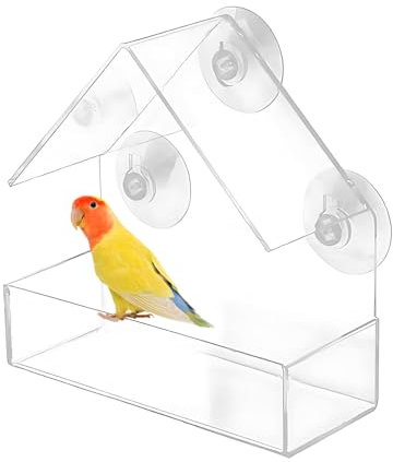Fenster Vogelfutterspender, Vogelhaus Fenster Saugnapf, Acryl Vogelfutterspender, Vogelhaus Window Bird Feeder mit 3 Saugnäpfen, Futterkassette, Vogelfutterstation(15 x 15 x 6 cm)