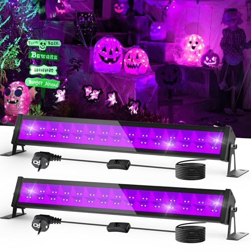 NATPOW 36W Luz UV, Luz Negra y Foco UV Barre 400-405nm LED con Enchufe, Impermeable Lámpara Fluorescente para Navidad, Halloween, Fiesta Neón Incandescente, Body Paint (Pack de 2)