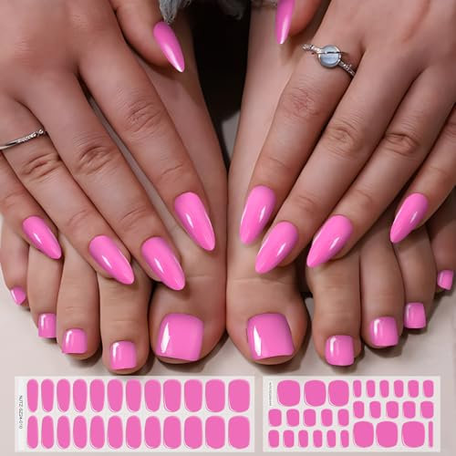 EBANKU 52Pcs Semi Cured Gel Nail Strips Set, Semi Cured Gel Nail Strips, Gel Nail Strips for Toes Nail Sticker, Long Lasting Salon Nails Include Nail File&Stick (Momo)
