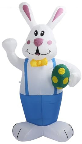Wifehelper 6,5 Fuß Großer Aufblasbarer Osterhase mit Ei für den Außenbereich, Riesiger Hase mit LED-Lichtern, Beleuchtete Aufblasbare Hofdekoration für Feiertagspartys, Innen- und