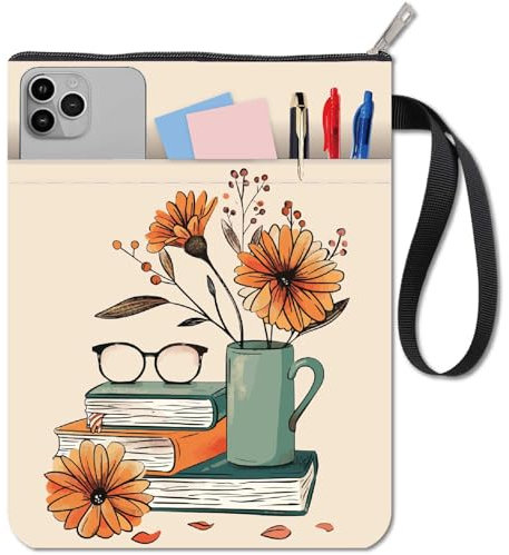 CRASPIRE Custodia per Libri Floreale con Cerniera Vaso di Fiori Protezione per Libri Tessuto Lavabile con Tasca Extra per La Custodia Libri In Brossura Borsa per Quaderni per Amanti Dei Libri Compagni