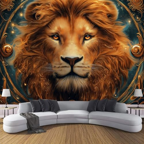 Traum Fototapete Löwe Porträt Tapete, Fototapeten 396X280Cm (B×H) Für Wohnzimmer Schlafzimmer Flur Seidenstoff Tapete Wandtapete, Moderne Wand Tapete Motivtapeten