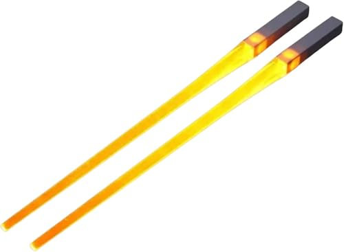 1 paio di bacchette a forma di spada laser, con luci a LED, riutilizzabili, per sushi, luminose, per feste a tema (giallo)
