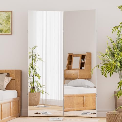 brisafe 360° Faltbarer Ganzkörperspiegel 180x120cm | Bruchsicherer Standspiegel, platzsparend und stabil; für Homegym, Workout, Yoga und Training; drehbar, weiß