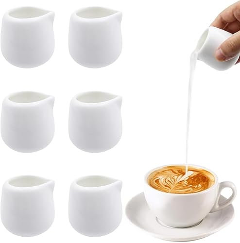 White Small Porcelain Milk Jug, 60ml Mini Milk Jug Porcelain Syrup Server Mini Creamer Jugs Without Handle Reusable Fingerprint Creamer Pitcher for Serving Milk (6)