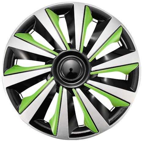 Blueshyhall 4er Set Radkappen Grün Silber Schwarz Glänzend, Radzierblenden für Stahlfelgen aus PP Kunststoff, 13-16 Zoll Option Cool Hubcaps Radblenden Farbig Tuning Zubehör Außen (16)