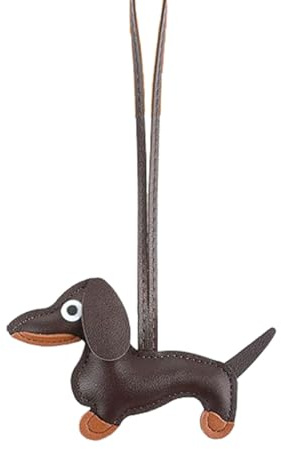BOBOZHONG Dackel Schlüsselanhänger aus PU Leder – Handgemachter Niedlicher Dackel Anhänger als Schlüsselring, Taschencharm & Auto-Deko (Kaffeebraun, Mini Hund Design)