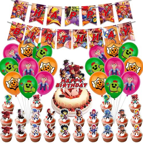 Wild Geburtstagsballon Set 46 Stück Wildnis Kampf Geburtstag Dekorationen, Cartoon Theme Party Zubehör für Kinder Jungen Mädchen, enthalten Glückwunsch zum Geburtstag Banner, 25Cake Topper, 20Ballons