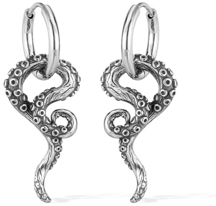 NewHuajiava Hypoallergene Oktopus Ohrringe Nicht Anlaufend, Silber Gold | Tentakel Ohrringe Hängend Herren Damen, Wasserfest Edelstahl Einzigartige Kühle Retro Punk Gothik Freudige Modeschmuck Männer