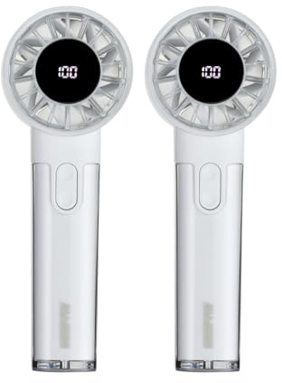 GEEPAS Rechargeable Fan - Pack of 2 | Mini Digital Portable USB Fan for Travel Camping Office Outdoor Women | Handheld 3000mAh 100 Level Wind Speed Quiet Mode 10Hr Run Time | White