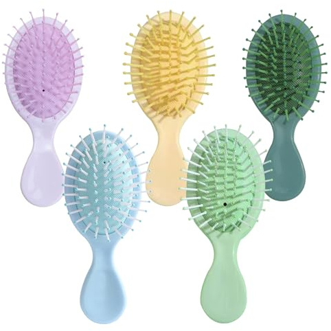 Mini Haarburste 5 Pcs Pastell, Kleine Reiseburste für Locken Glattes Haar | Luftkissen Set Bunte, Tragbar & Kompakt für Reisen, Ohne Ziehen & Entwirren, für Kinder & Damen Alle Haartypen