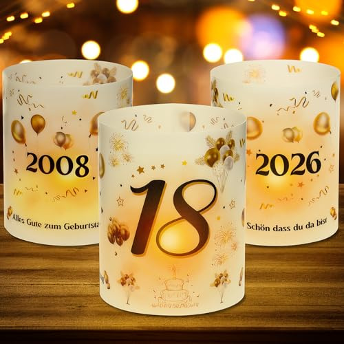 12 Windlicht Tischdeko 18 Geburtstag, 18. Geburtstag Tischdeko für Mädchen Junge, 2008-2026 Geeignet für Teelichter oder Kerzen, Schön DASS Du Da Bist