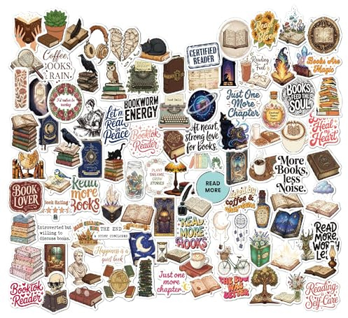 Nearockle 100 Stück Lesemotiven Bookish Sticker | Aufkleber Lustige als Kindle Reader Scrapbook und Bullet Journal, Geschenk für Bücherwürmer Erwachsene Jugendliche