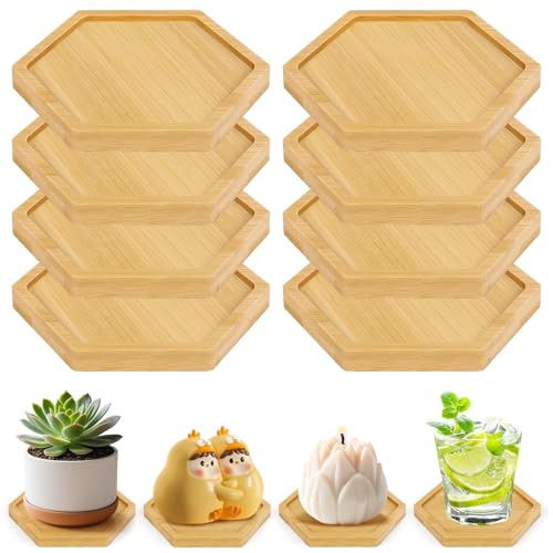 8Pcs Bamboo Mosaic Coaster Kit 10.5CM Candle Coasters | Hexagonal Bamboo Placemats Heat Resistant, Easy to Clean for Drinks, Teacups, Glasses, Candles, Plants, DIY Mosaic Supplies