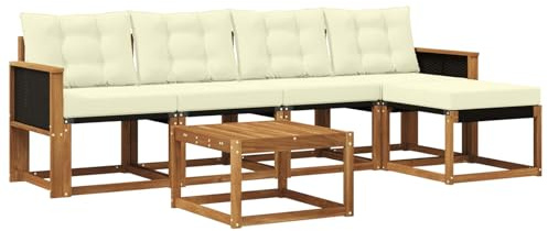 vidaXL Outdoor-Sofagarnitur mit Kissen 6 pcs Natur und Creme, Gartenmöbel, modernes Outdoor-Sofa, modulare Sitzgruppe für Terrasse und Lounge, langlebig und bequem