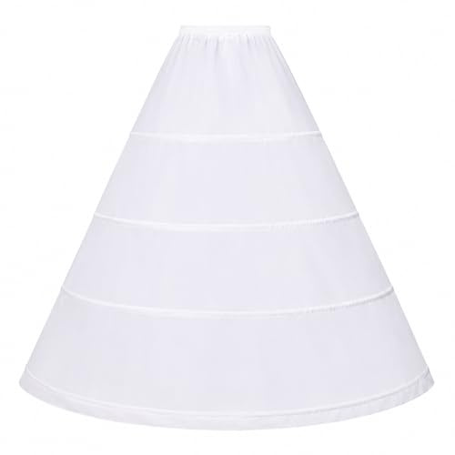 Fueegue Reifrock Brautkleid - Damen 4 Reifen Petticoats A-Linie Bodenlang Unterrock Crinoline für Hochzeit Ballkleid Weiß