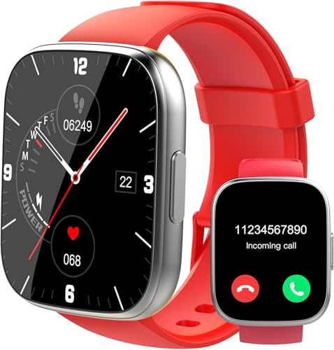 Puqo Smartwatch Uomo Donna, Nuovo 1,95'' Orologio Smartwatch Effettua/Risposta Chiamate, 112 Modalità Sportive Fitness Tracker con Contapassi/Sonno/Cardiofrequenzimetro, IP68 Smart Watch, Rosso