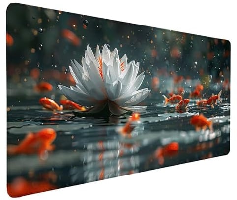 Desk Mat Large 1500x800x3 mm, Fish Gaming Mouse Pad Red Desk Mat with 3MM Stitched Edges, Non-Slip Rubber Base Mousepad Desk Decor for PC, Laptop, Gaming, Office and Home, Gifts for Women -lsy260317