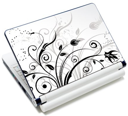wortek Universal Notebook Skin für Laptops, Ultrabooks & Netbooks bis ca. 10,2 Zoll - Ranke Weiß Schwarz 2